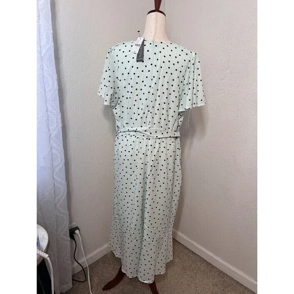NWT Lane Bryant Faux Wrap Dress Size 16 Polka Dot Flirty Blue Midi Ruffle $90 - Picture 6 of 11